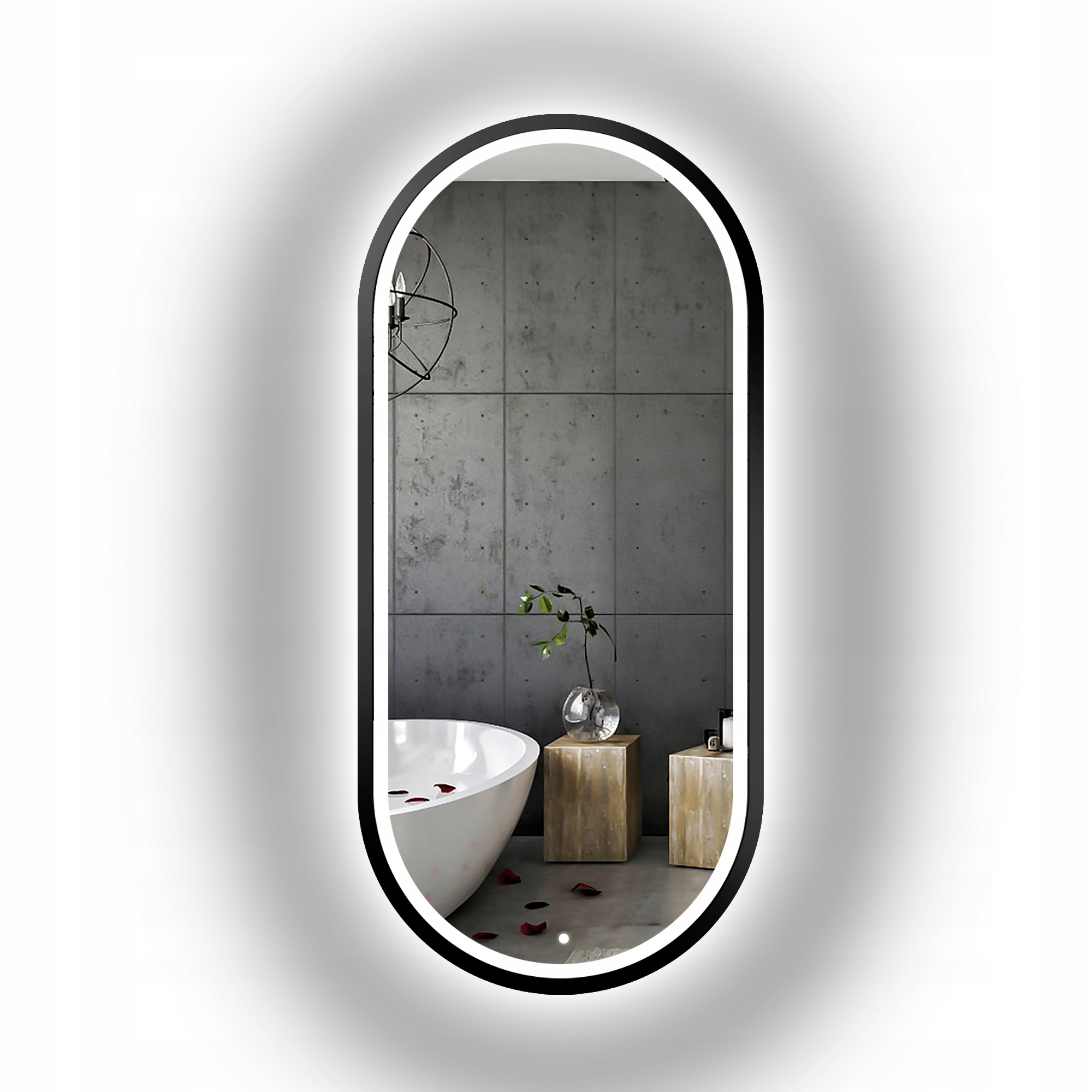 Zrcadlo Oskar v černém rámu Mdf pískované s Led podsvícením II 63x183