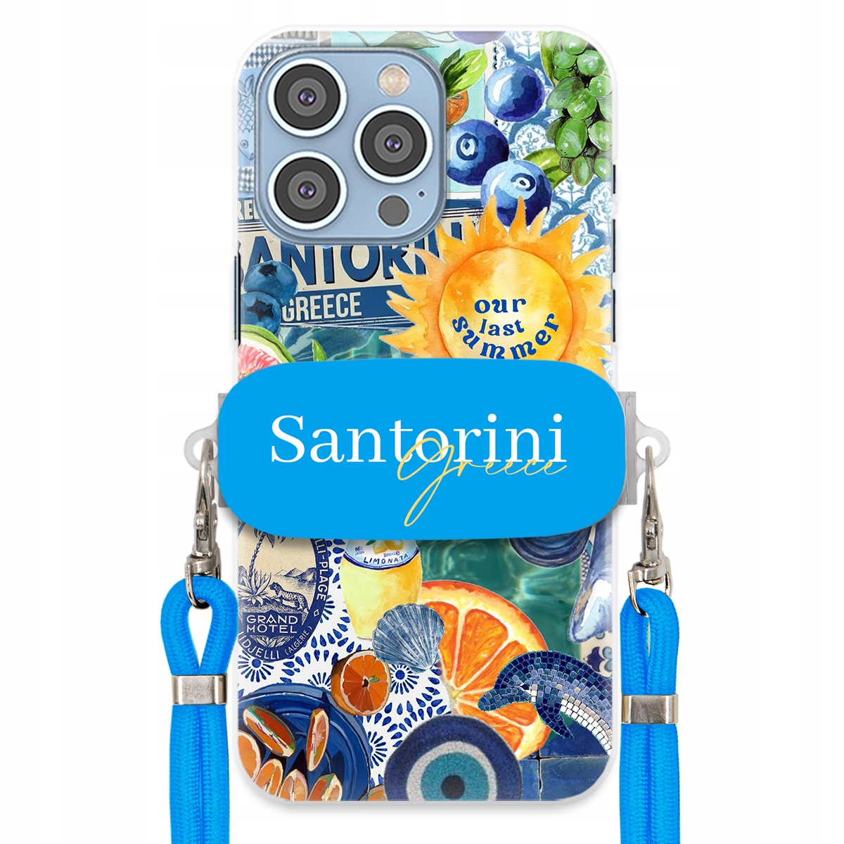 Puzdro pre iPHONE 15 Pro Max Modré Crossbody vodítko držiak Santorini Sea