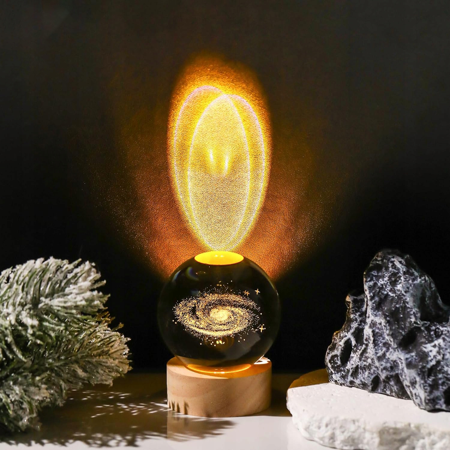 LAMPKA NOCNA BIURKOWA LED SZKLANA KULA GALAKTYKA KOSMOS +PILOT Kolor dominujący biały