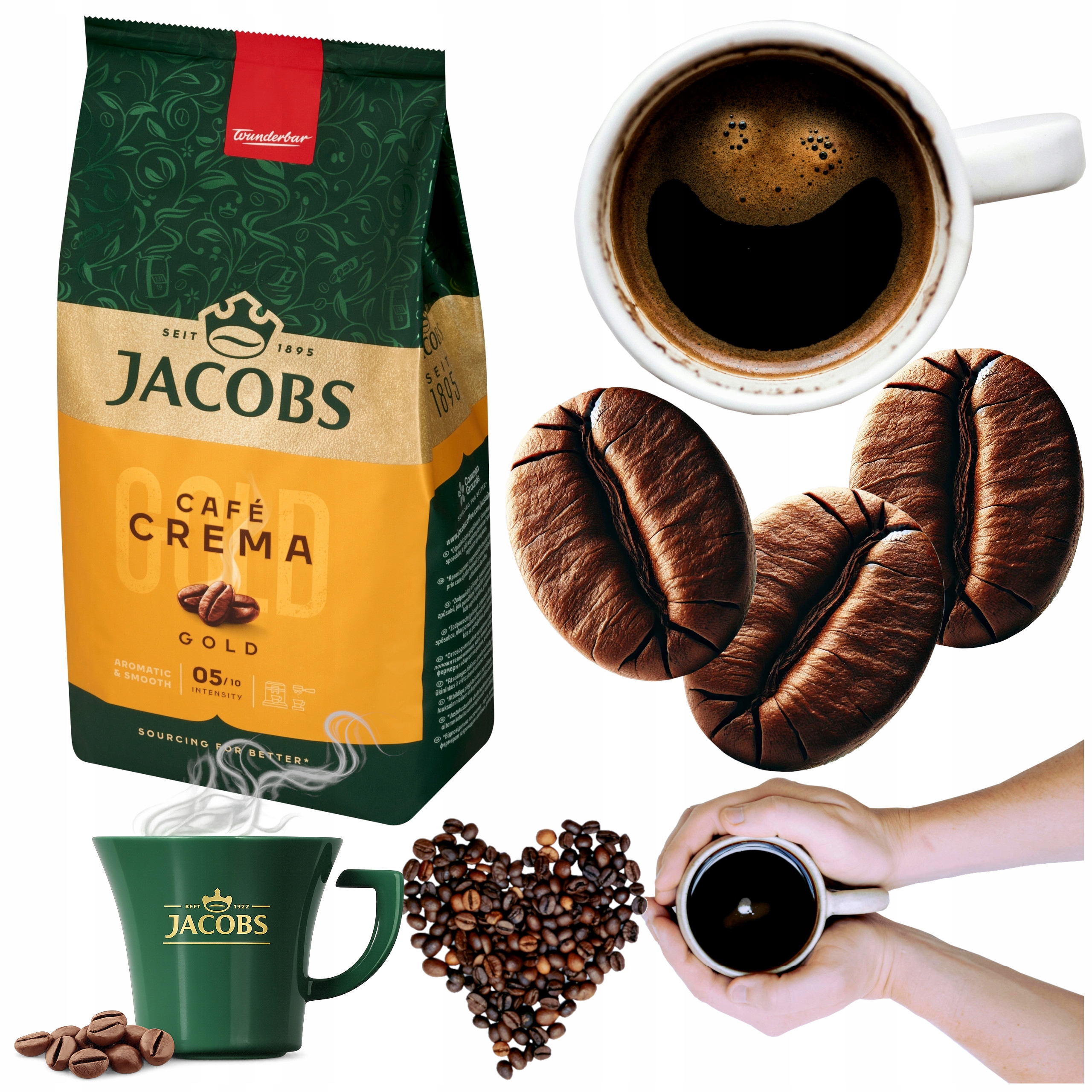 Káva Zrnková Jacobs 1KG Pražená Směsová Crema Gold Do Kávovaru 1000 g