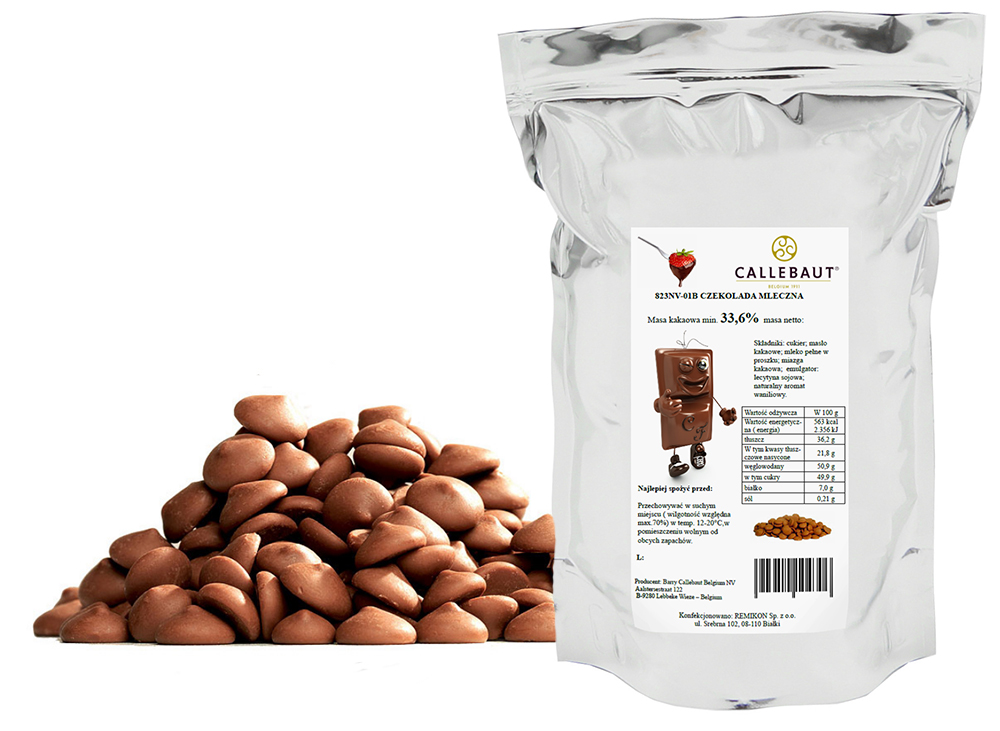 Czekolada Mleczna 823 do fondue pralin picia w kaletkach 33,6 % kakao 2,5kg