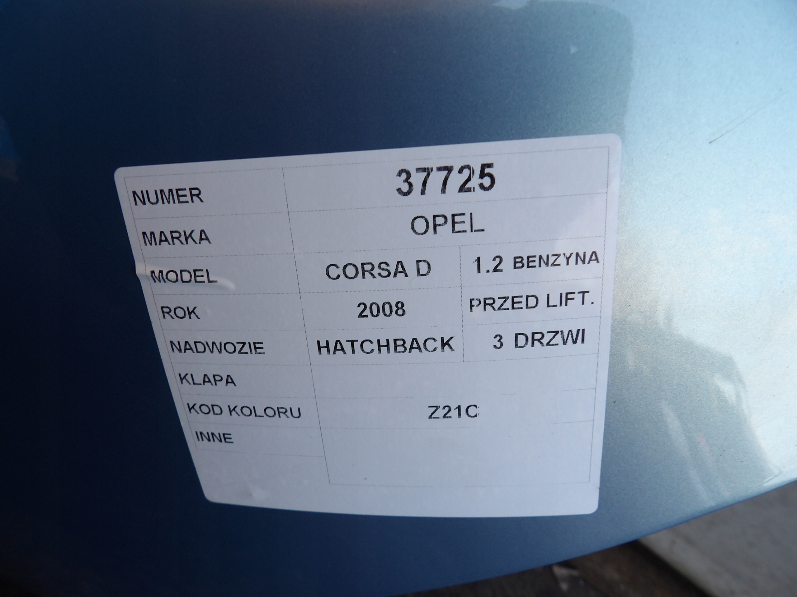 Opel Corsa D Heckklappe HB 3D lak. Z21C