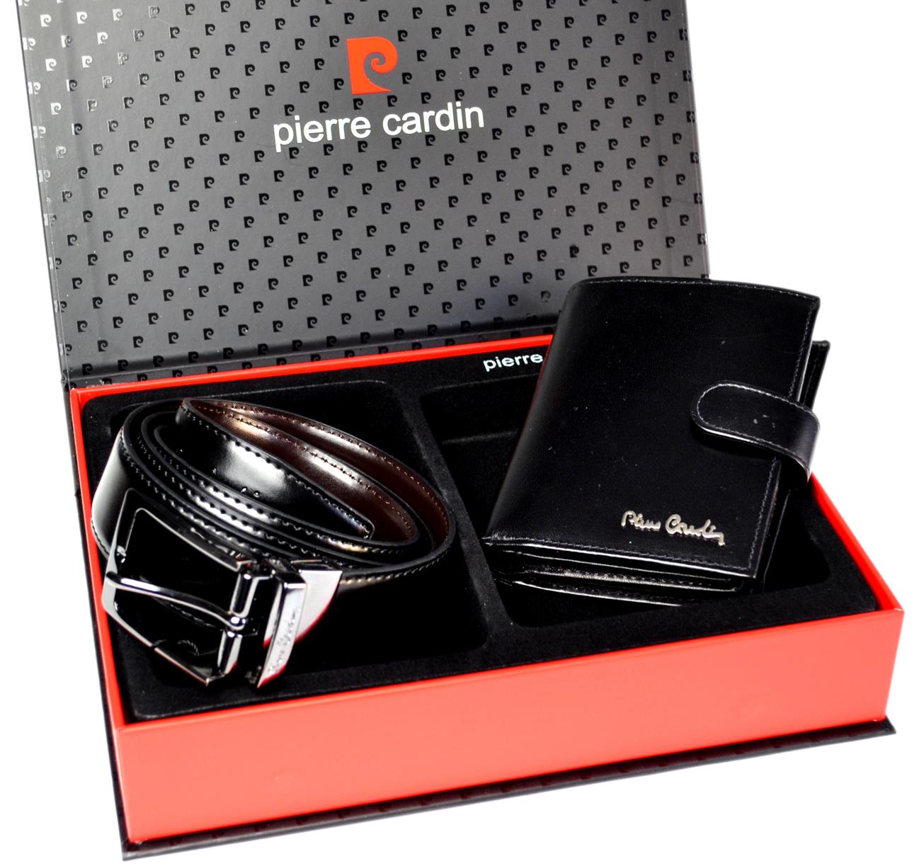 Zestaw Pierre Cardin Pasek + Portfel Czarny Skóra Naturalna ZG130