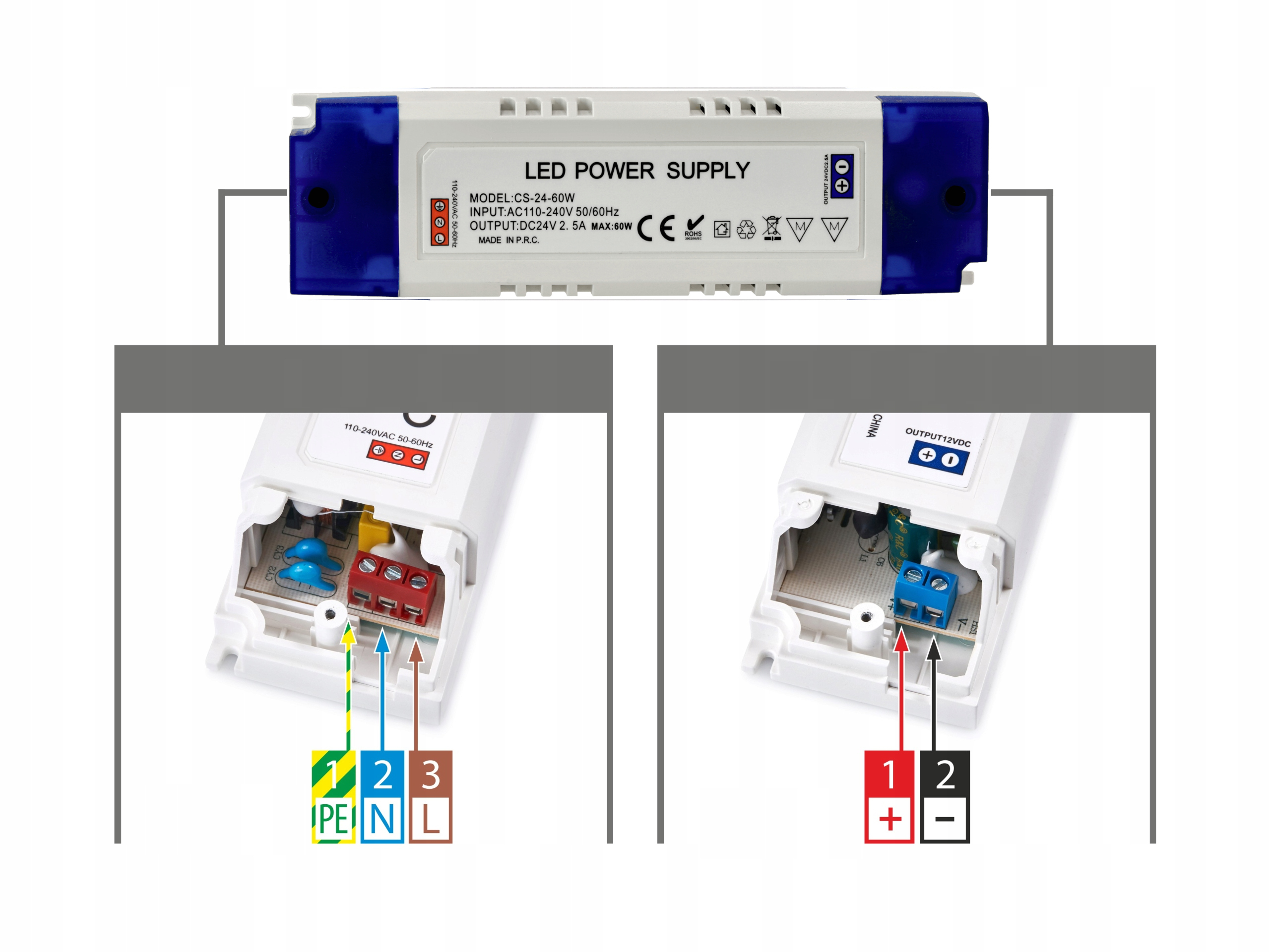 ZASILACZ LED 24V MEBLOWY 2,5A 60W DO TAŚMA TAŚMY LED Transformator Napięcie znamionowe wyjściowe 24 V