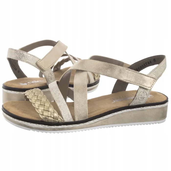 Boty Sandály na léto Dámské Rieker Zlaté V3663-90 Gold