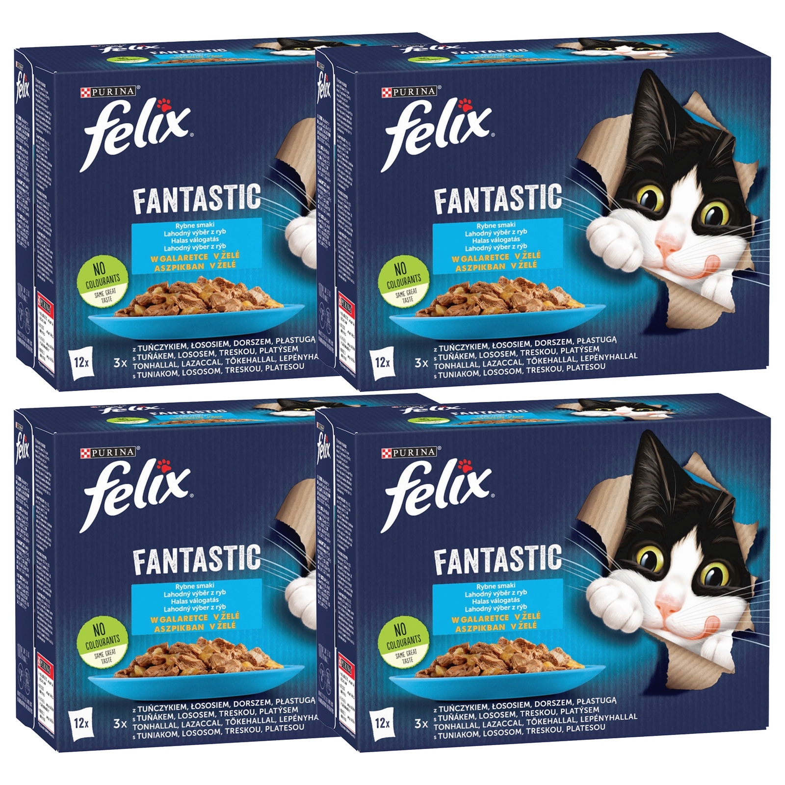 Levně Purina Felix Fantastic krmivo pro kočky rybí mix chutí 48 x 85 g