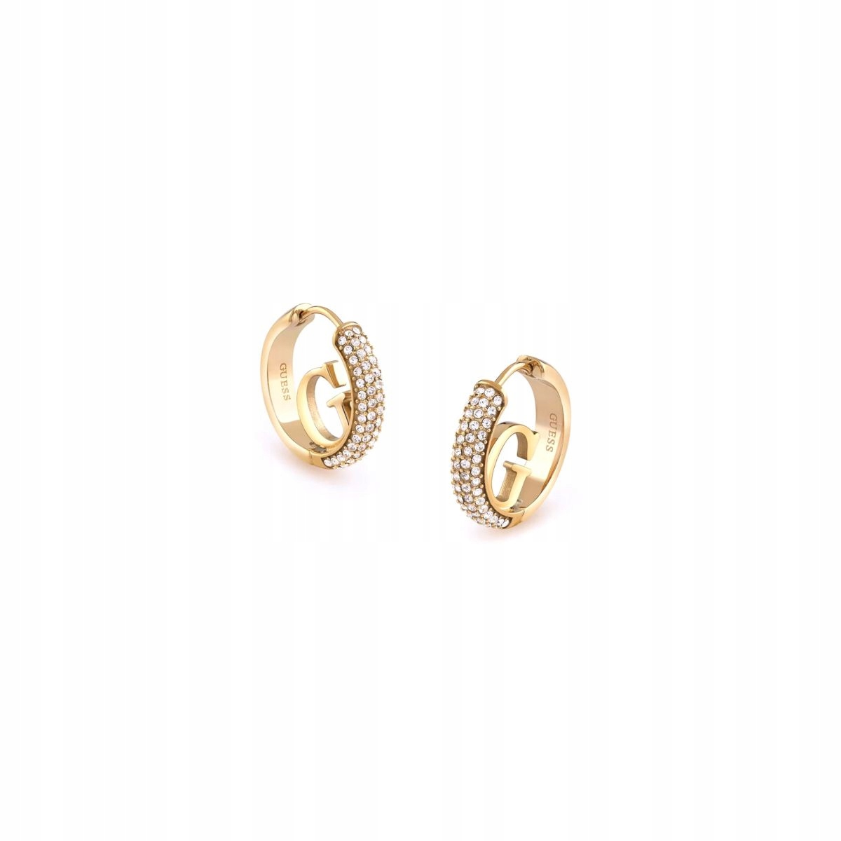 Zlaté kruhové náušnice s krystaly Guess Crazy Earrings JUBE03299JWYG