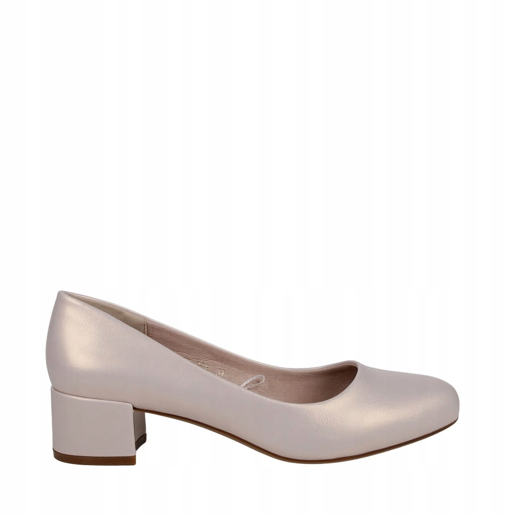 DAMSKIE BUTY CZÓŁENKA NA NISKIM OBCASIE BEŻOWE PERŁOWE WKŁADKA SKÓRA Materiał zewnętrzny skóra ekologiczna