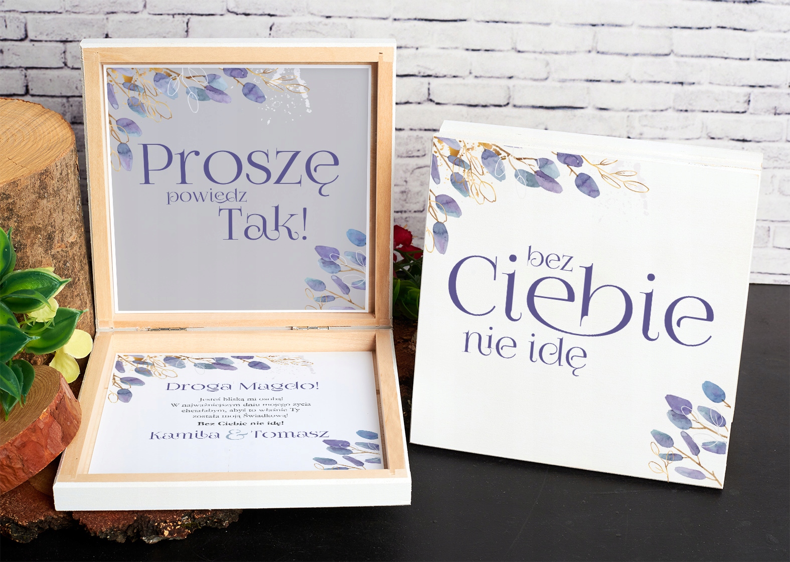 PUDEŁKO DREWNIANE Z PROŚBĄ DLA ŚWIADKA ŚWIADKOWEJ O ŚWIADKOWANIE SZARE Z2 Liczba sztuk 1 szt.