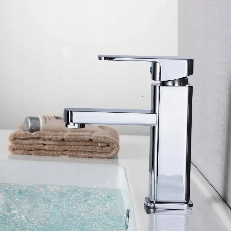 BATERIA UMYWALKOWA STOJĄCA KRAN ŁAZIENKOWA CHROM CUBIC NABLATOWA UMYWALKI Linia Focus