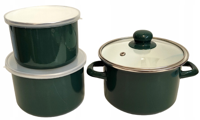 Emalia Olkusz Naczynia emaliowane 6el. zielone Garnek 14cm Miski Marka Emalia Olkusz