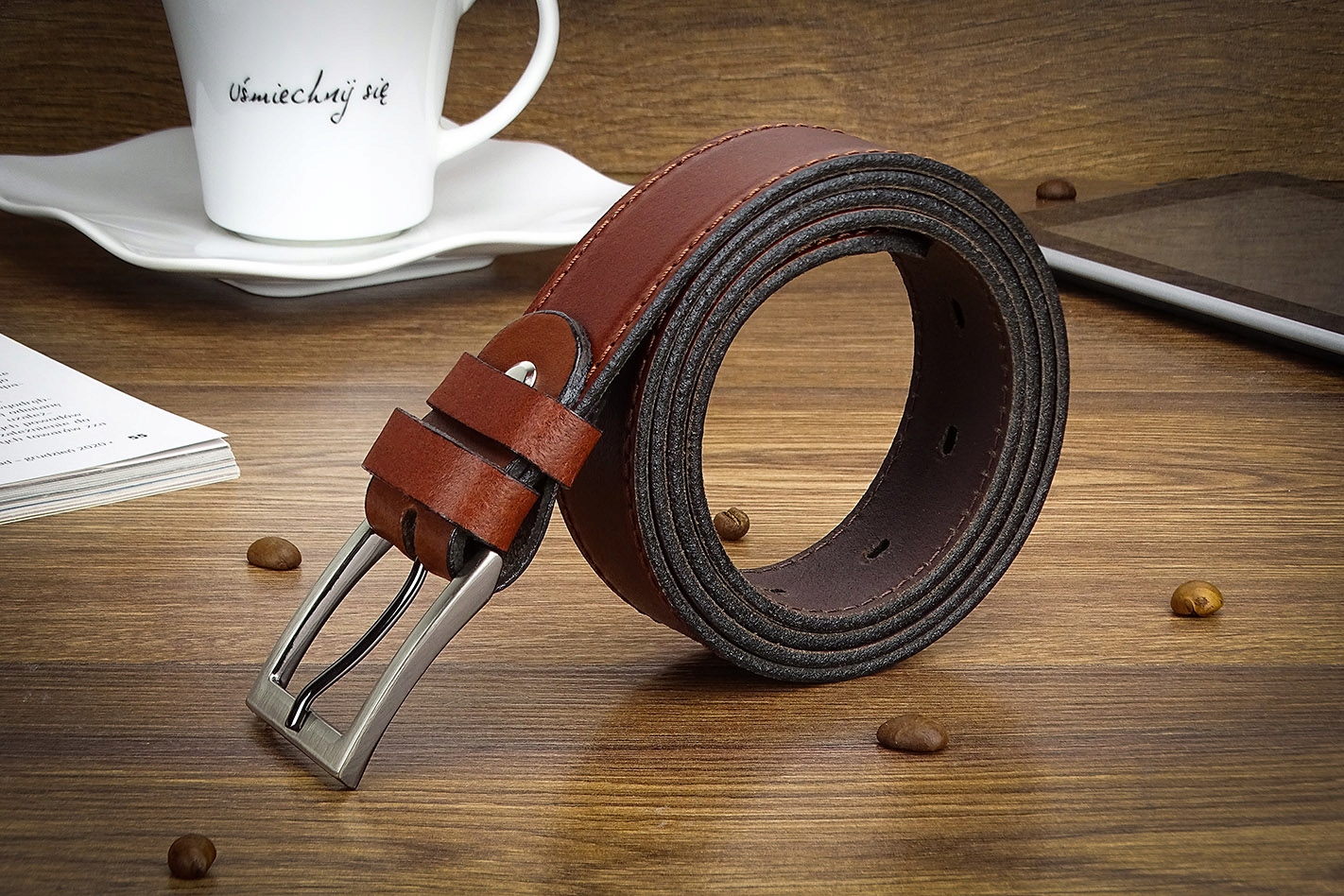 Krótki Pasek Męski Gracio Brązowy do SPODNI 100cm Maks. szerokość 3 cm