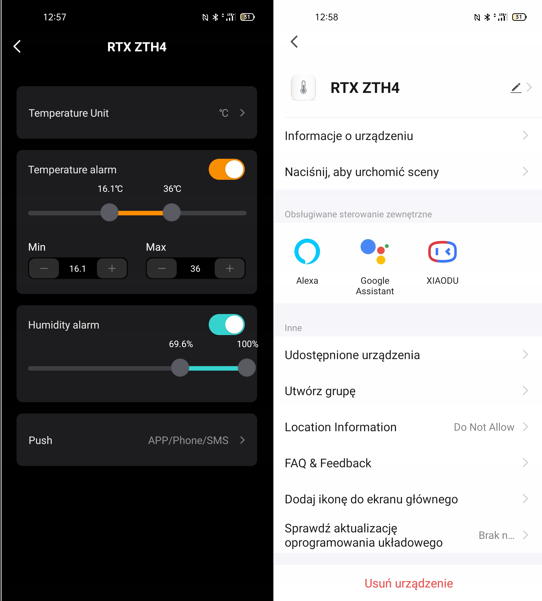 SENSOR TEMPERATURY WILGOTNOŚCI ZIGBEE TUYA Z EXCEL Zasilanie baterie