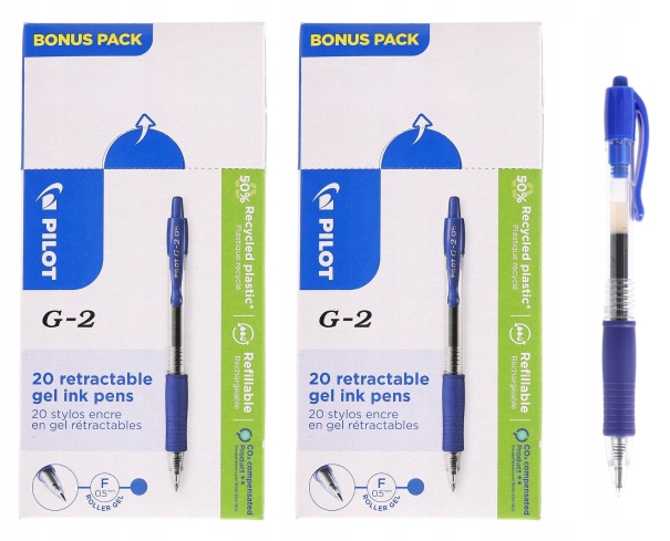 Długopis Żelowy Niebieski automatyczny Pilot, G2, 0.5mm ekologiczny x 24