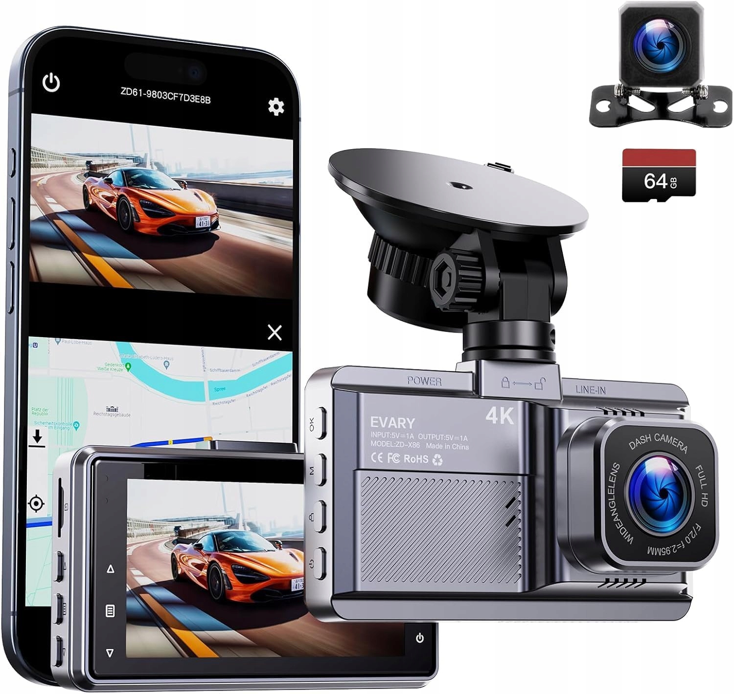 Autokamera Videorekordér Cúvacia Kamera 4K Wifi Wdr 64 Gb Qr