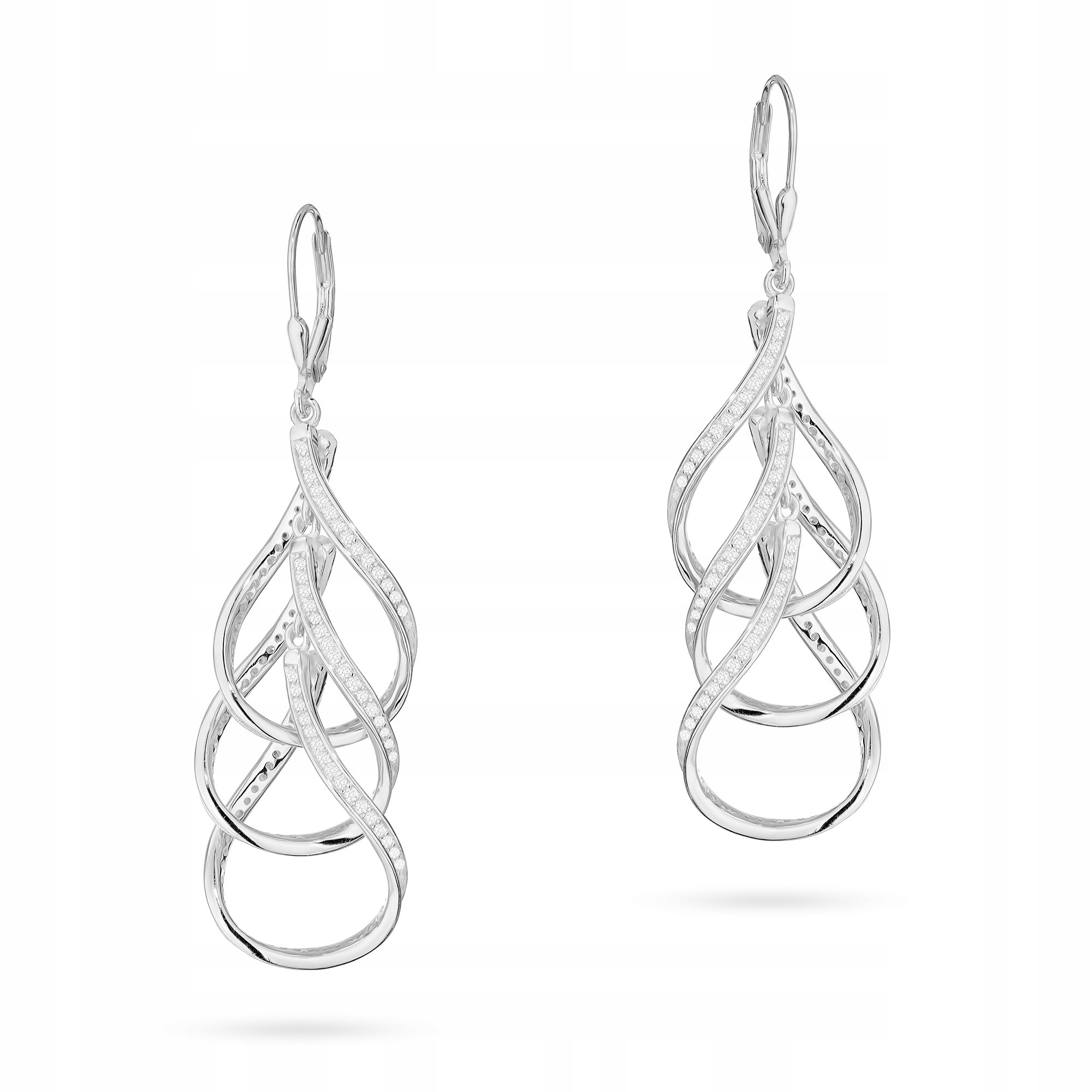 Dámské stříbrné Náušnice anglický ryzost 925 visící spirály se zirkony