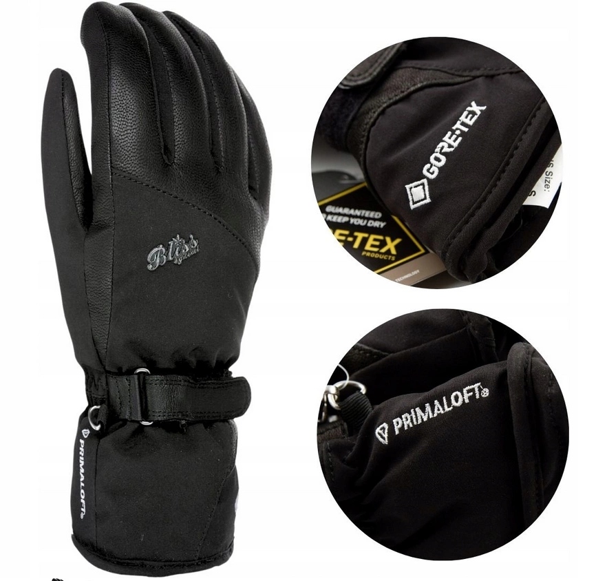 Rękawice Level Elle Goretex narciarskie damskie zimowe czarne skóra S/7