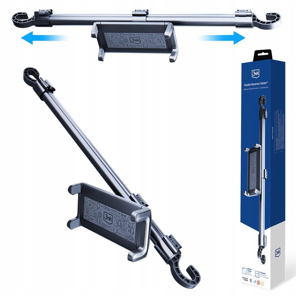 Držák do auta na tablet, pro dvě opěrky hlavy, středový, teleskopická regulace