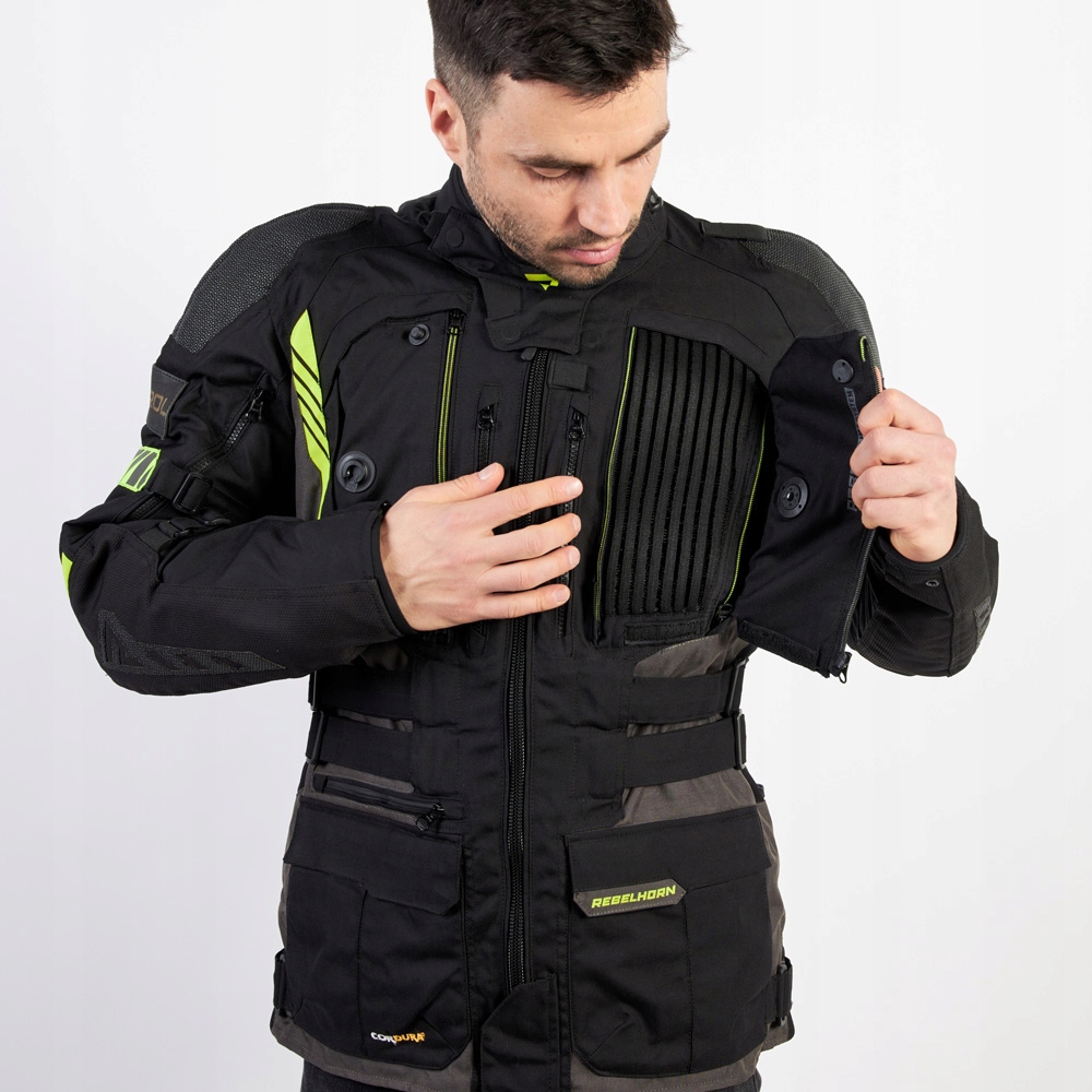 REBELHORN KURTKA MĘSKA PATROL BLACK FLO YELLOW XS Materiał cordura