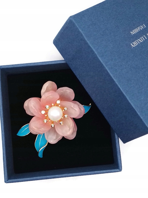 Luxusní Brož Květina Zlatá Růže 14K Gp Lososová Krabička Jako Dárek