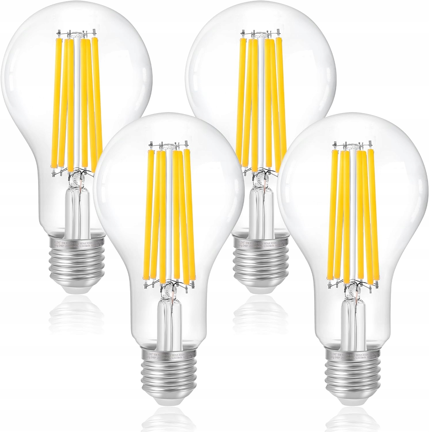 Led žárovka Flsnt, ekvivalent 200 W, žárovka E27, Edison 18 W, 4 ks
