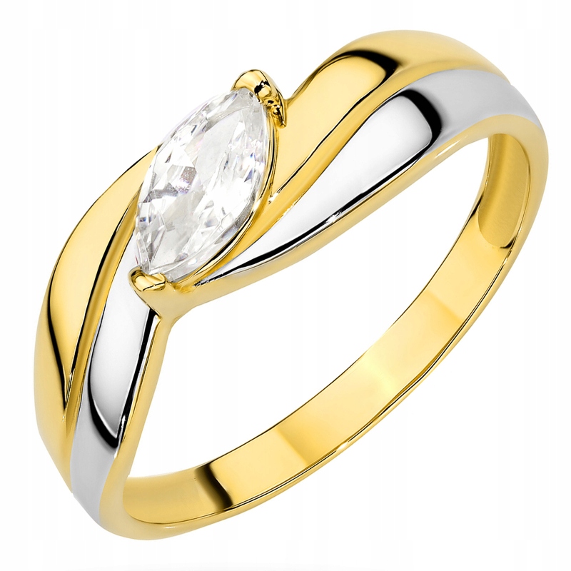 Zlatý Prstýnek pr. 585 Vlnitý s markýzovou zirkonií 14k vel.20