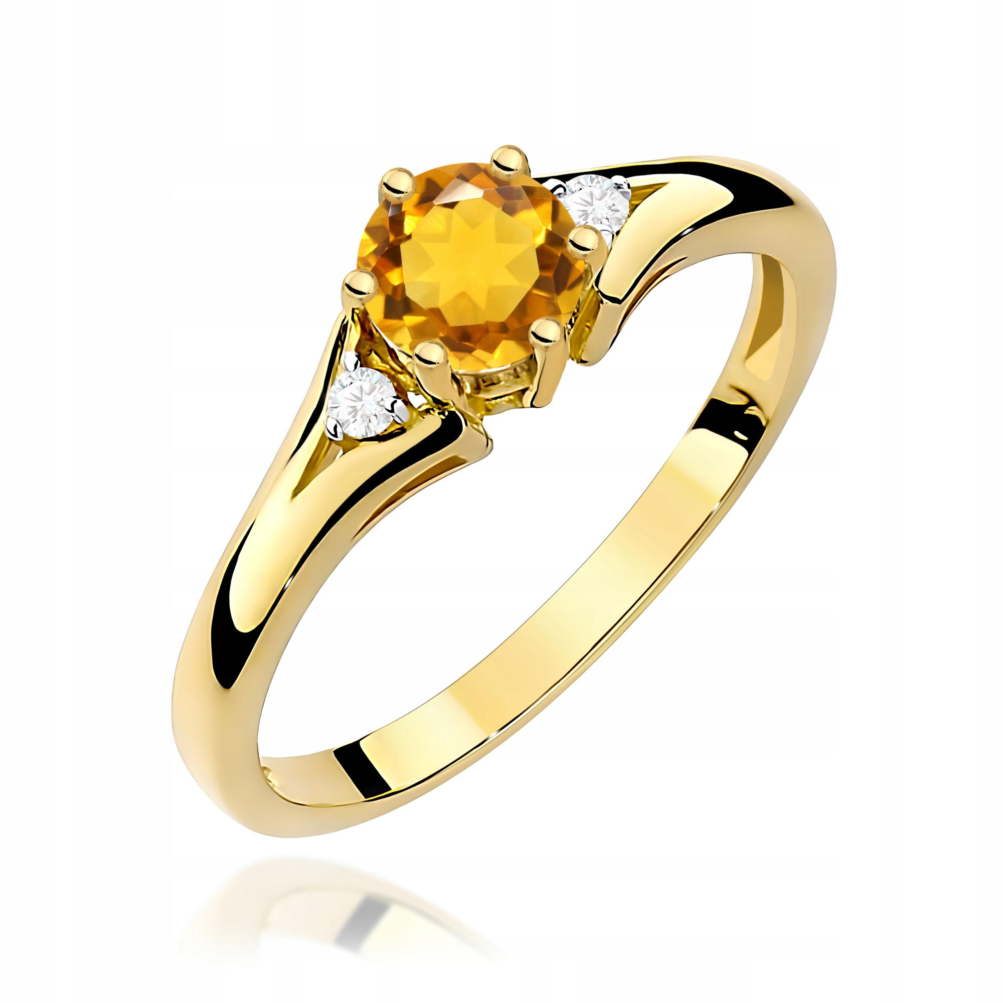 Zlatý prstýnek 585 s citronem a diamanty kulatý, elegantní