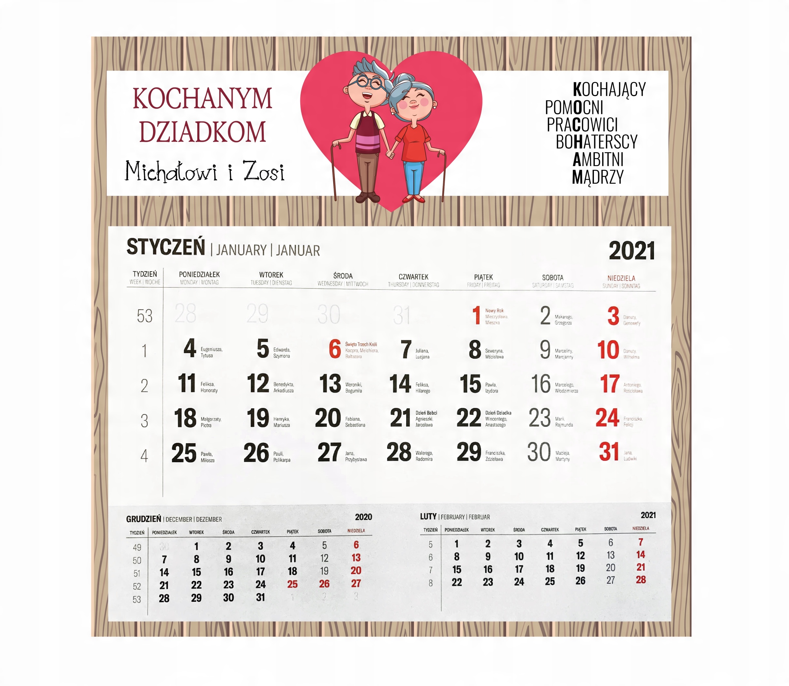 

Magnes na lodówkę Kalendarz dla Babci I Dziadka