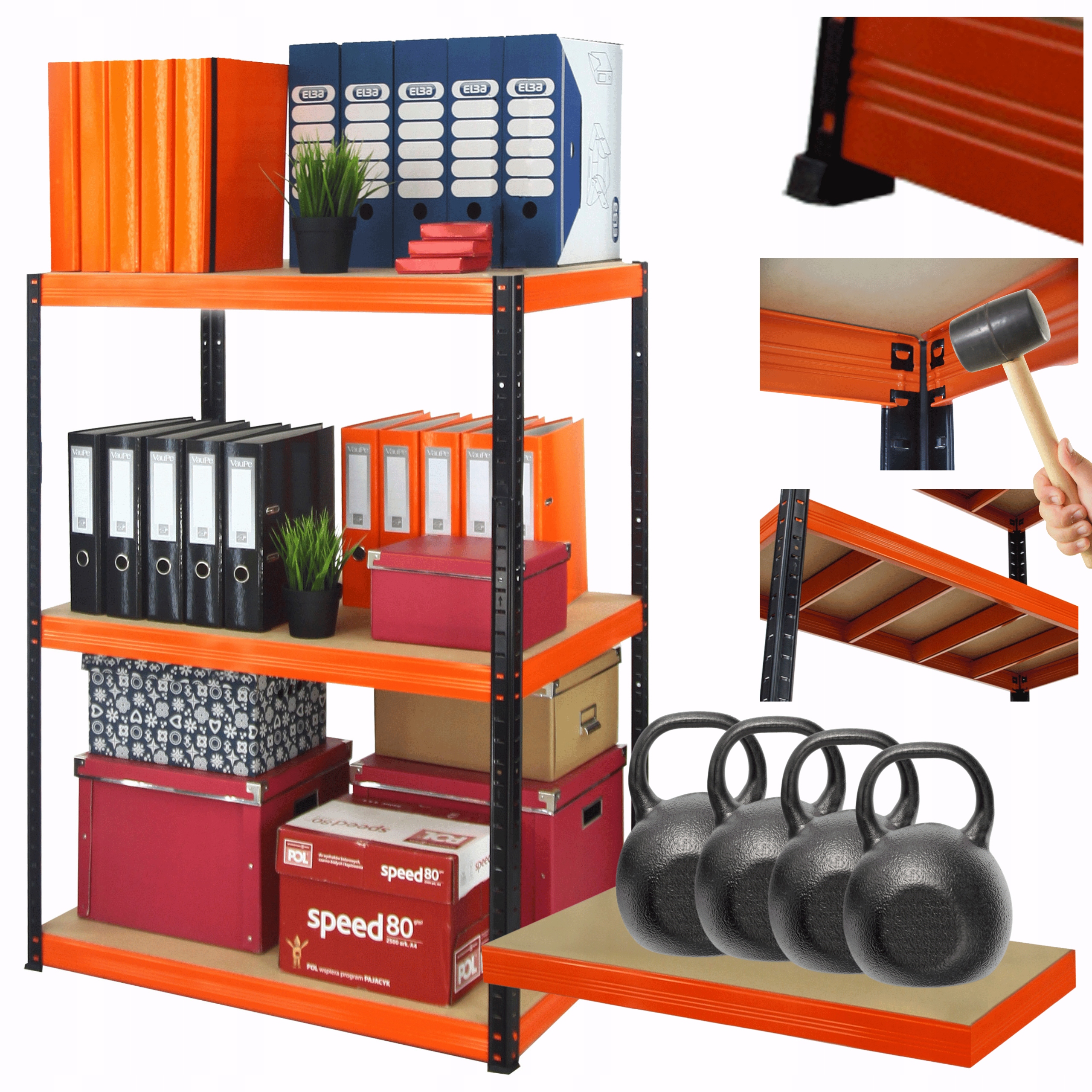 Skladovací regál garážový kovový stojan Helios 106x90x60 cm 3Px400 kg Pl