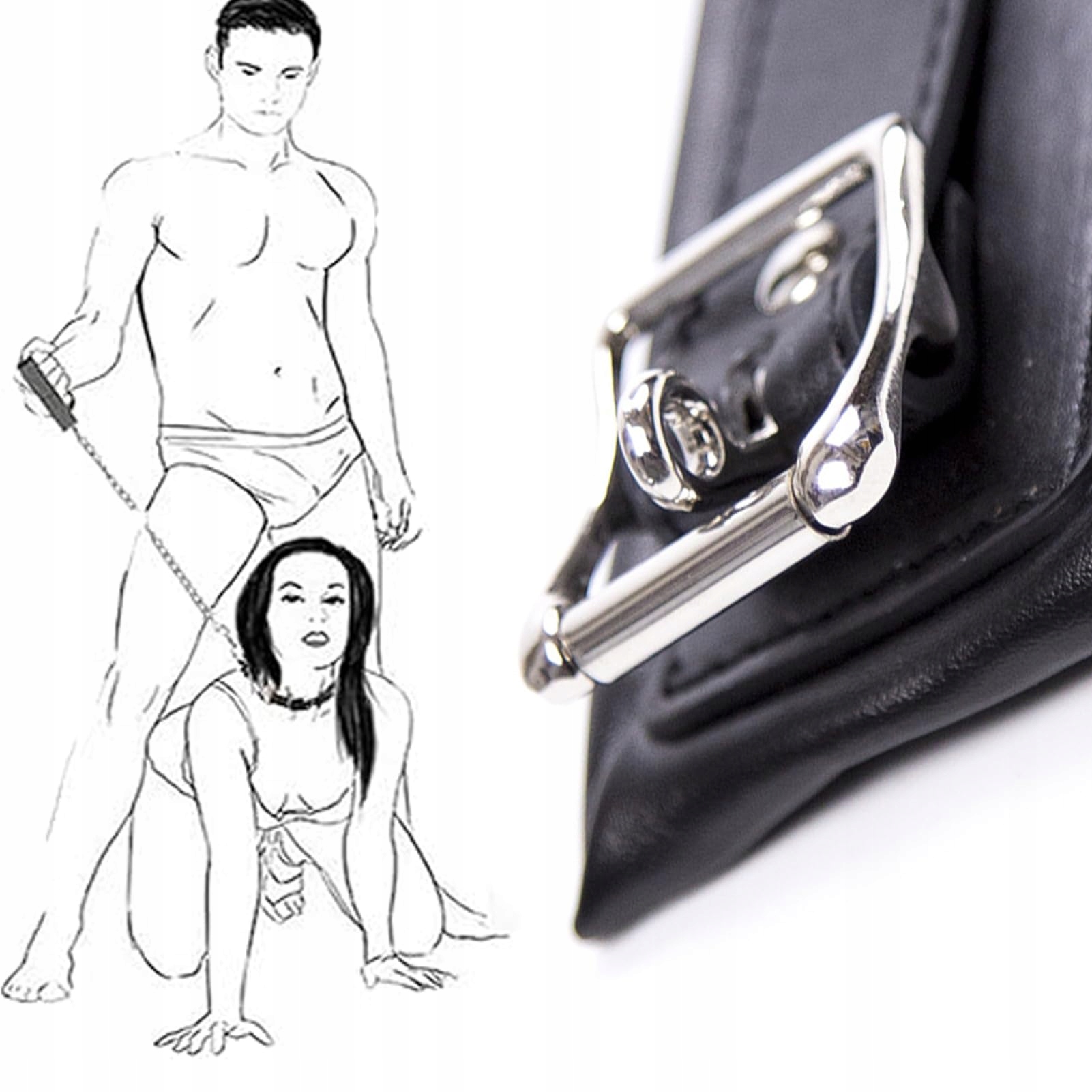 YUZHO Obroża Damska Regulowana Skórzana Z Łańcuchem BDSM Bondage Fetysz — miniatura 3