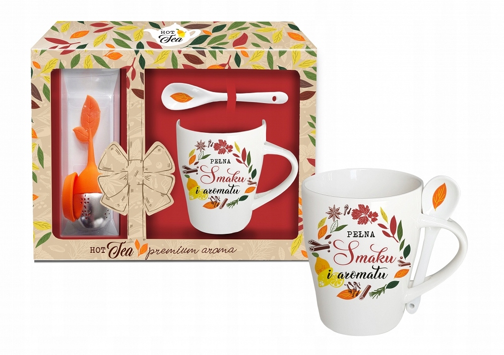ZESTAW KUBEK ŁYŻECZKA ZAPARZACZ DO HERBATY PREZENT
