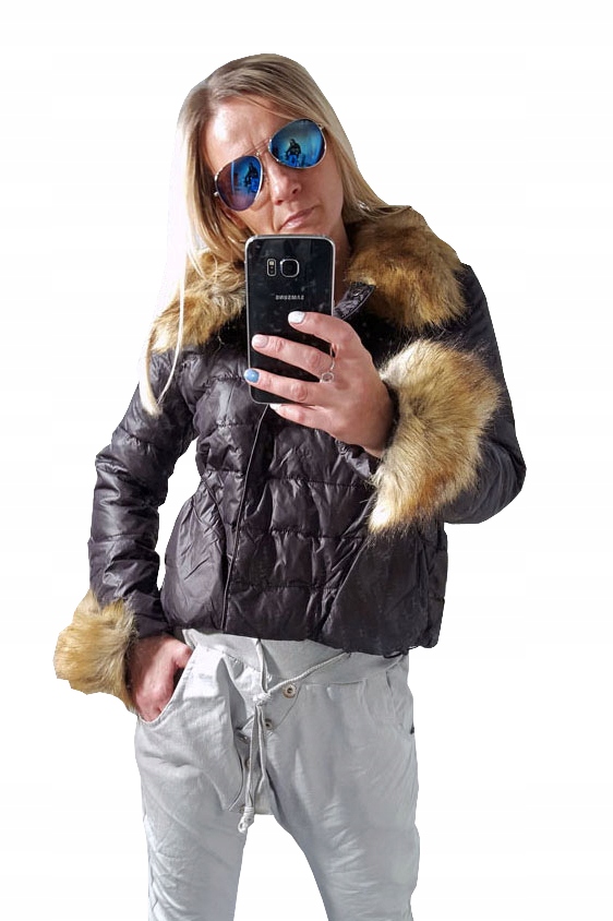 

Kurtka Chanelka Pikowana Puchowa Odpinane Futro XL
