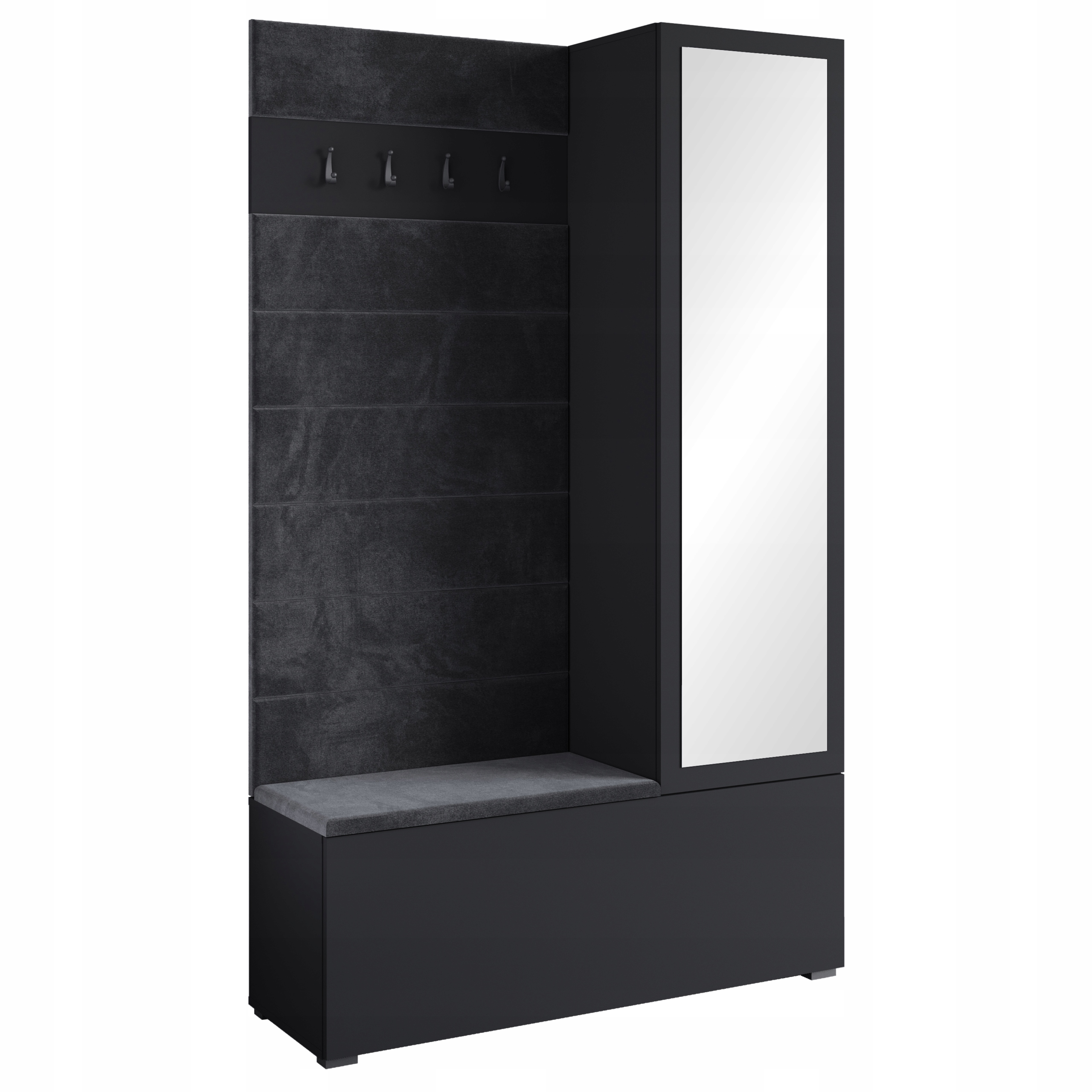 Moderní šatní skříň se zrcadlem černá grafit čalounění černé mono