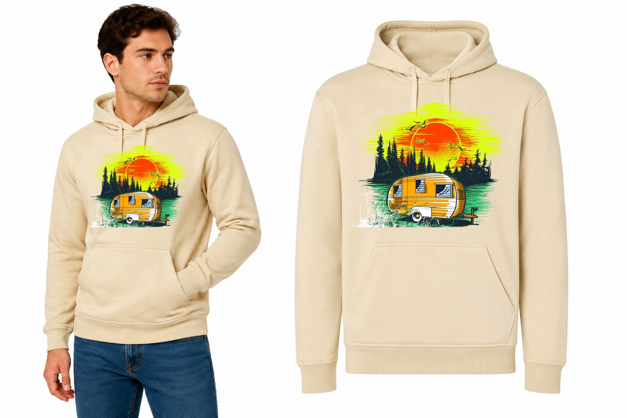 Mikina s kapucí Kamper Camper Retro s potiskem r.XXL