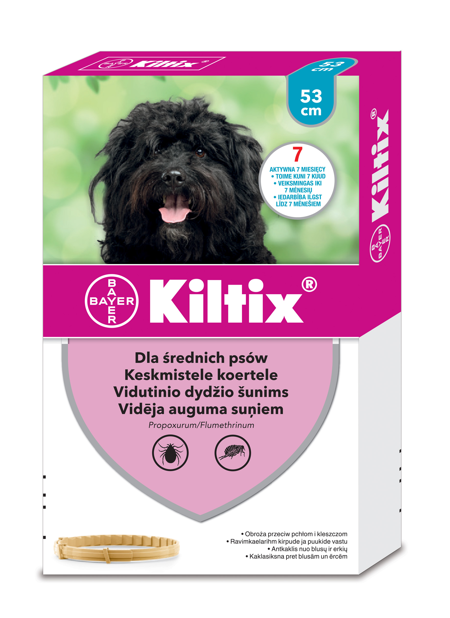Bayer Kiltix Obroża na pchły kleszcze dla średnich psów długość 53 cm