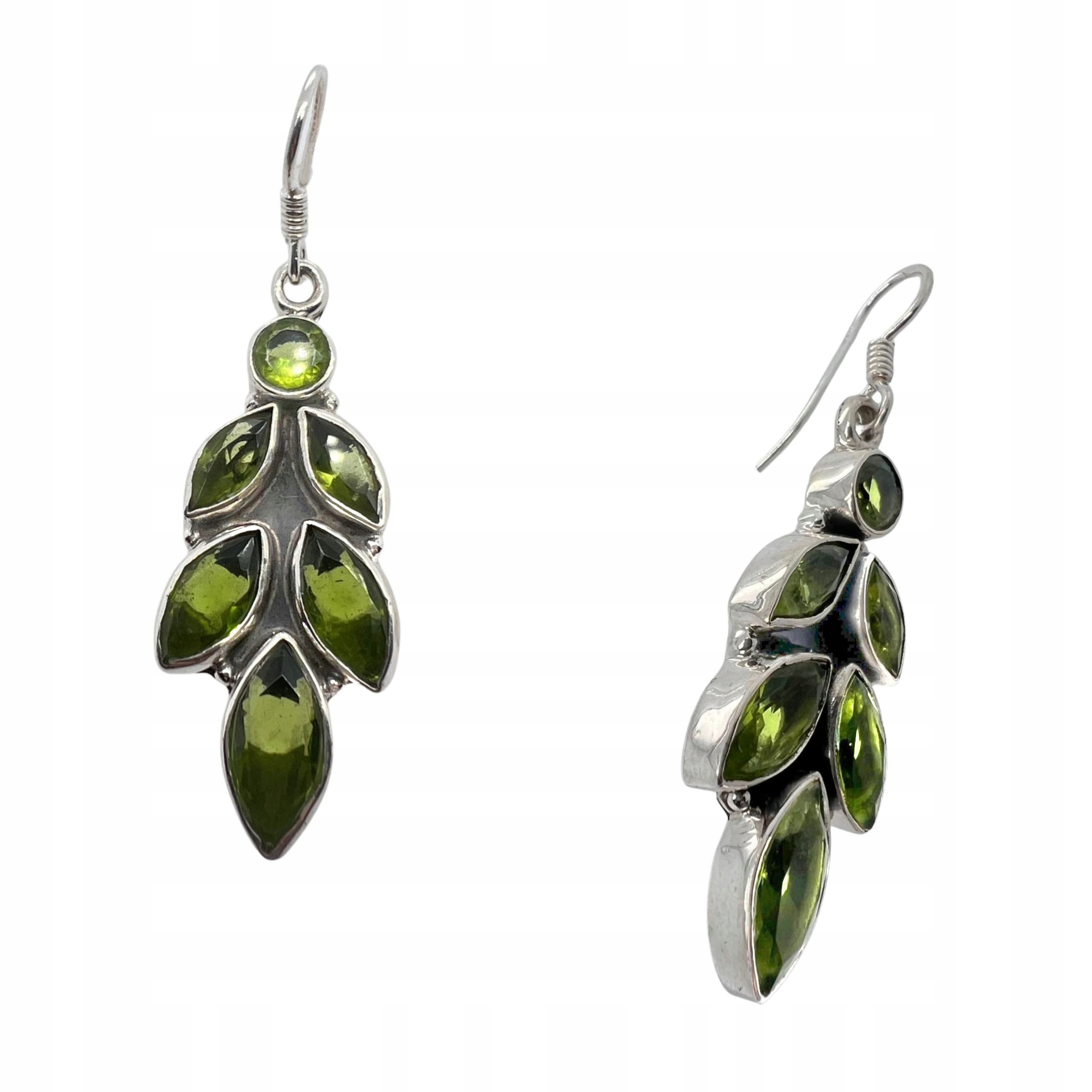 Závěsné Elegantní Dámské Náušnice Peridot Zelená Stříbrná Ryzost 925