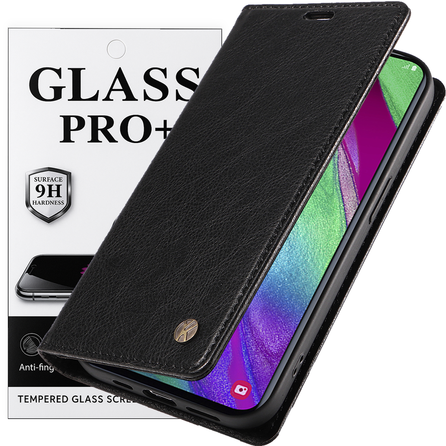 Etui z Klapką Samsung Galaxy A35 Skórzane Szkło 9H Czarne