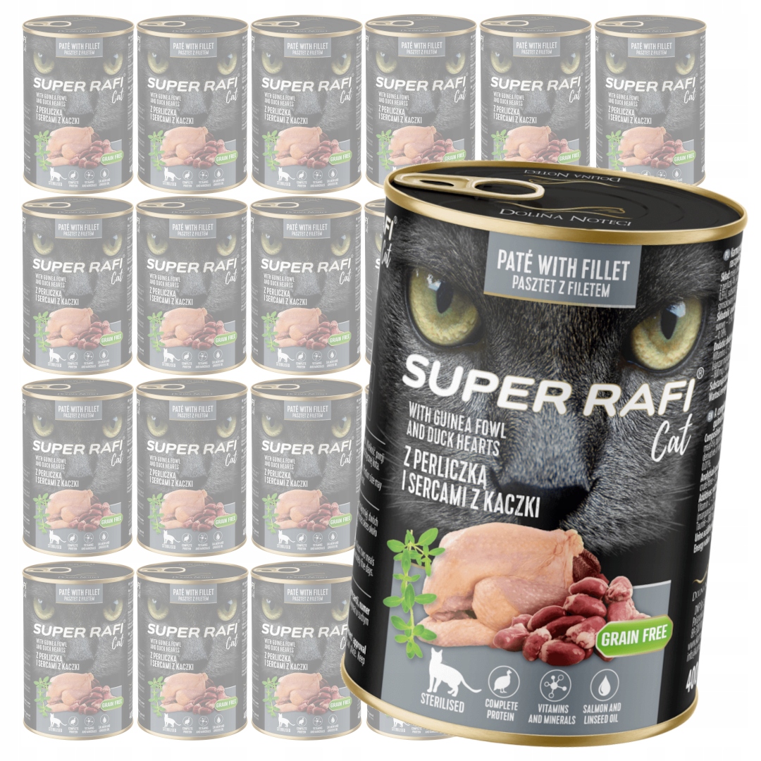 Levně Rafi Cat Sterilised 24x400g Krmivo pro kočky Perlička srdce z kachny