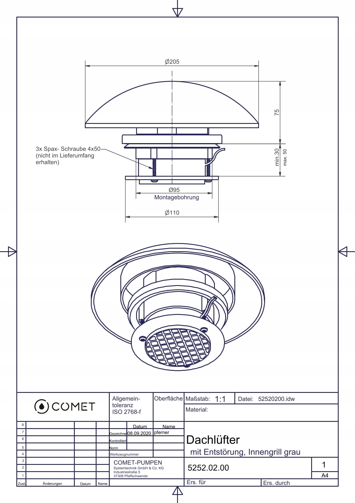 WENTYLATOR DACHOWY 12V COMET DO KAMPERA PRZYCZEPY JACHTU / KOMINEK Marka Comet