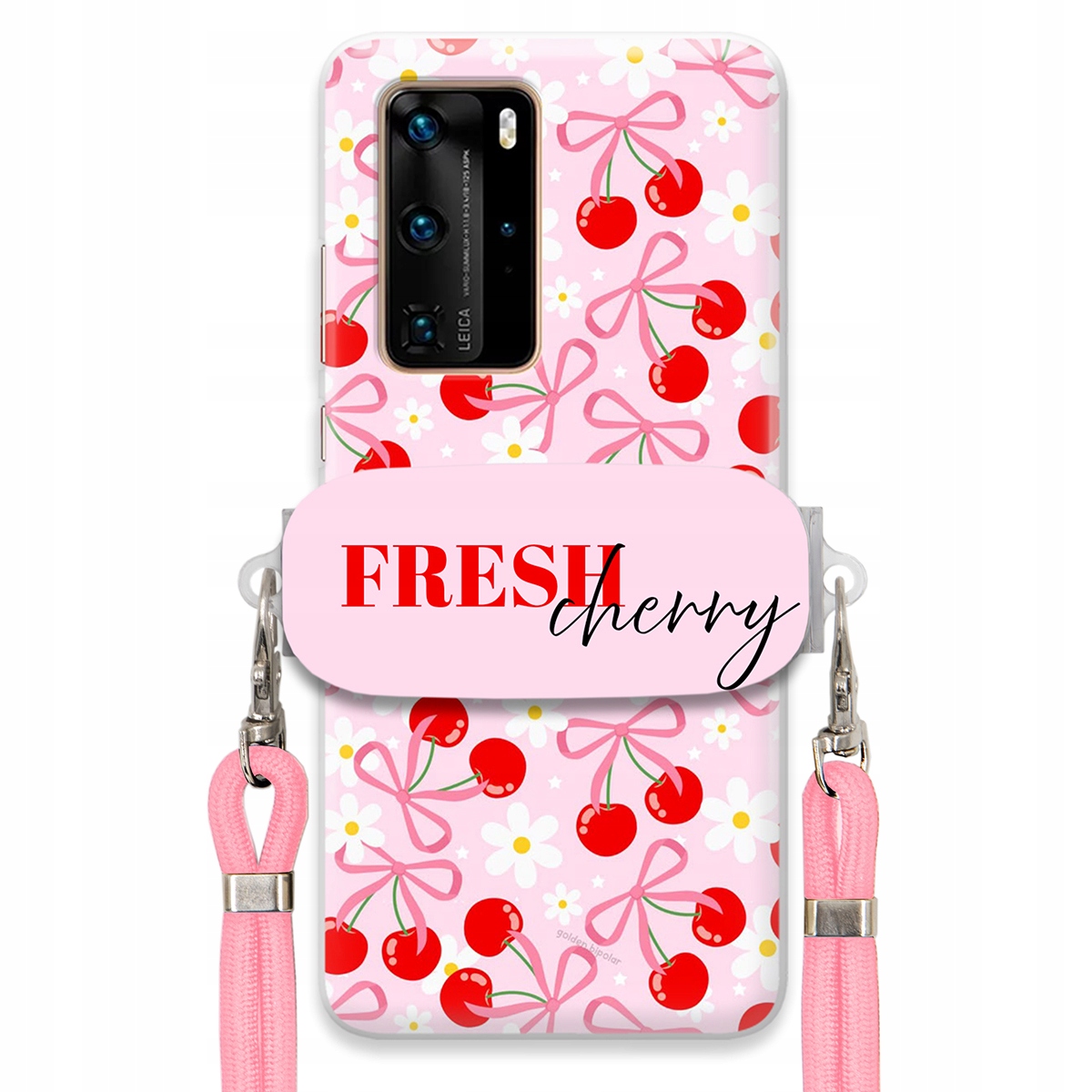 Pouzdro pro Huawei P40 Pro Case Držák Šňůrka Růžová Fresh Cherry Mašle