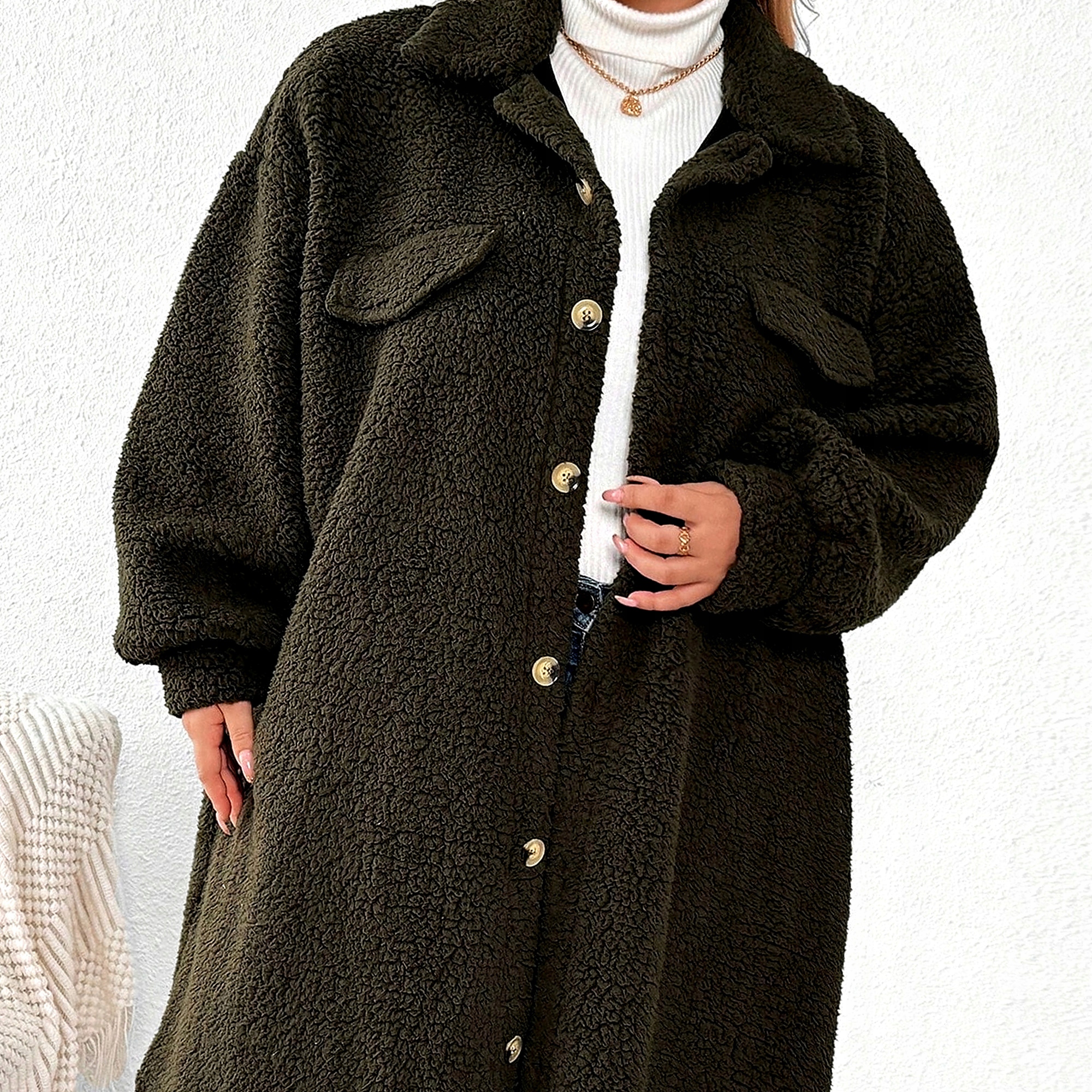 Kabát typu Teddy Stylový Trendy Každodenní Khaki 56/58 Dámský
