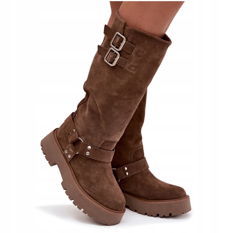 Dámské Zateplené Kozačky Z Přírodního Semiše Big Star OO274A182 Béžové 38