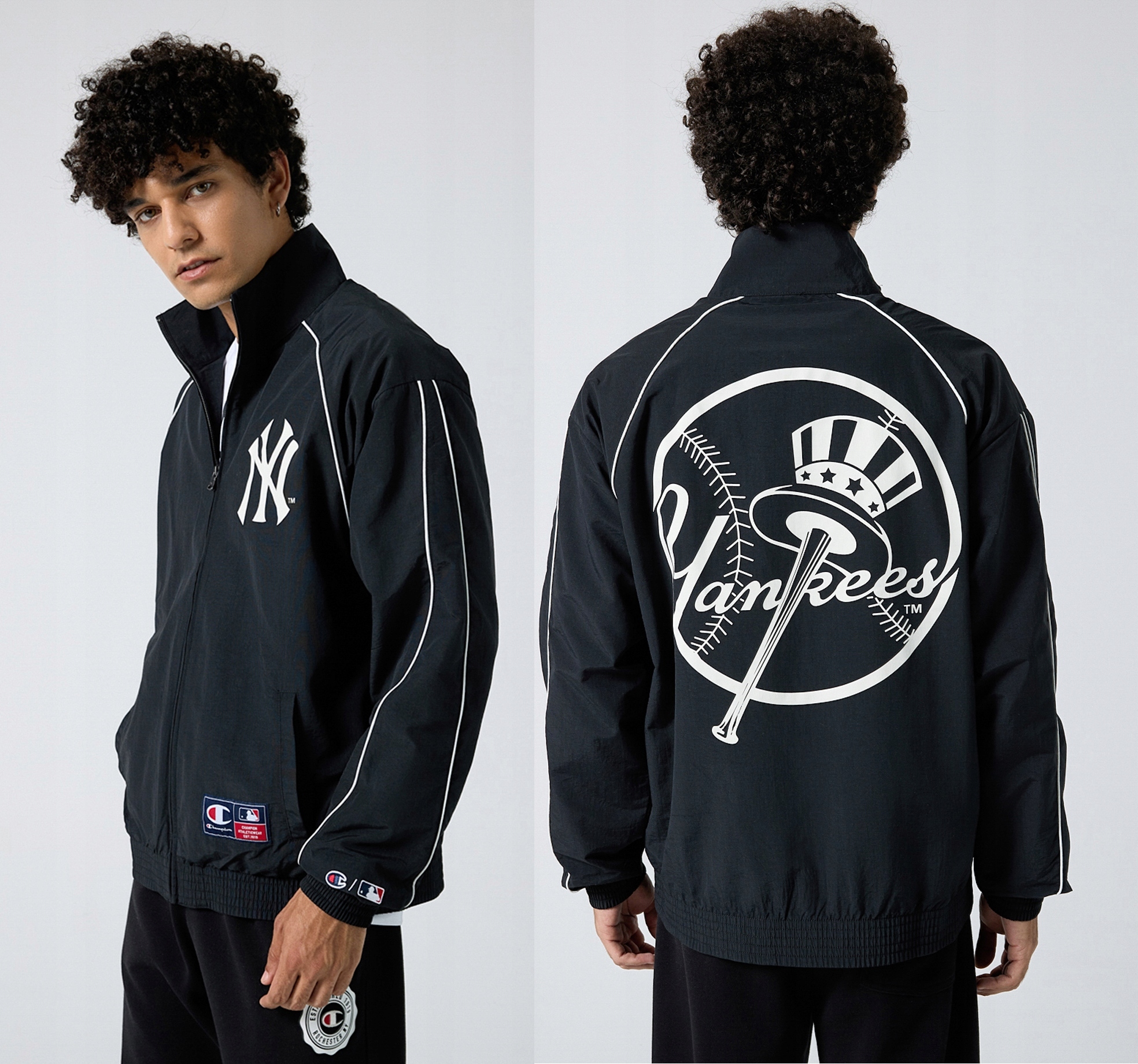 3342 Pánská Bunda Champion New York Yankees Větrovka Černá Bez Kapuce L