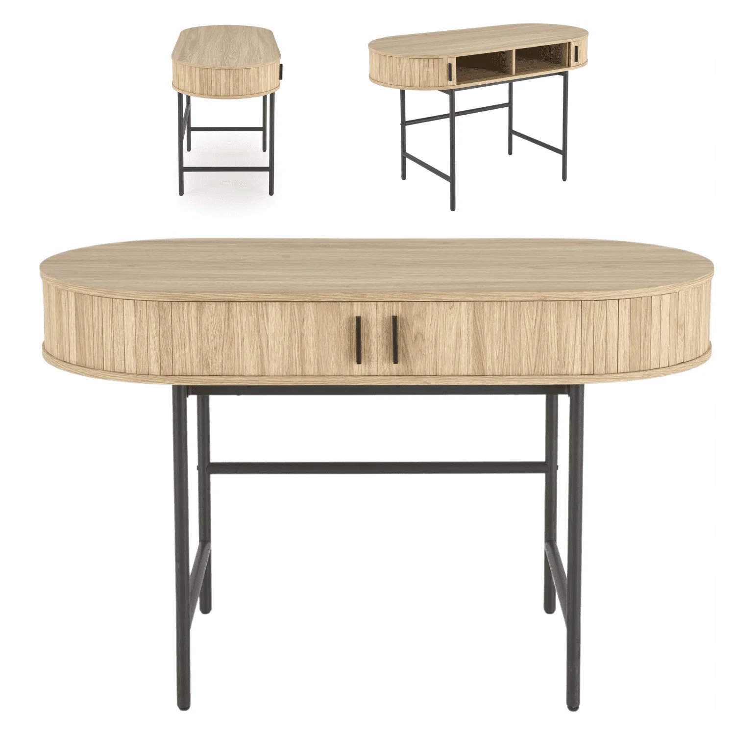 Biurko Toaletka Konsolka Boho Metalowe Loft Naturalne Czarne z Półkami B51