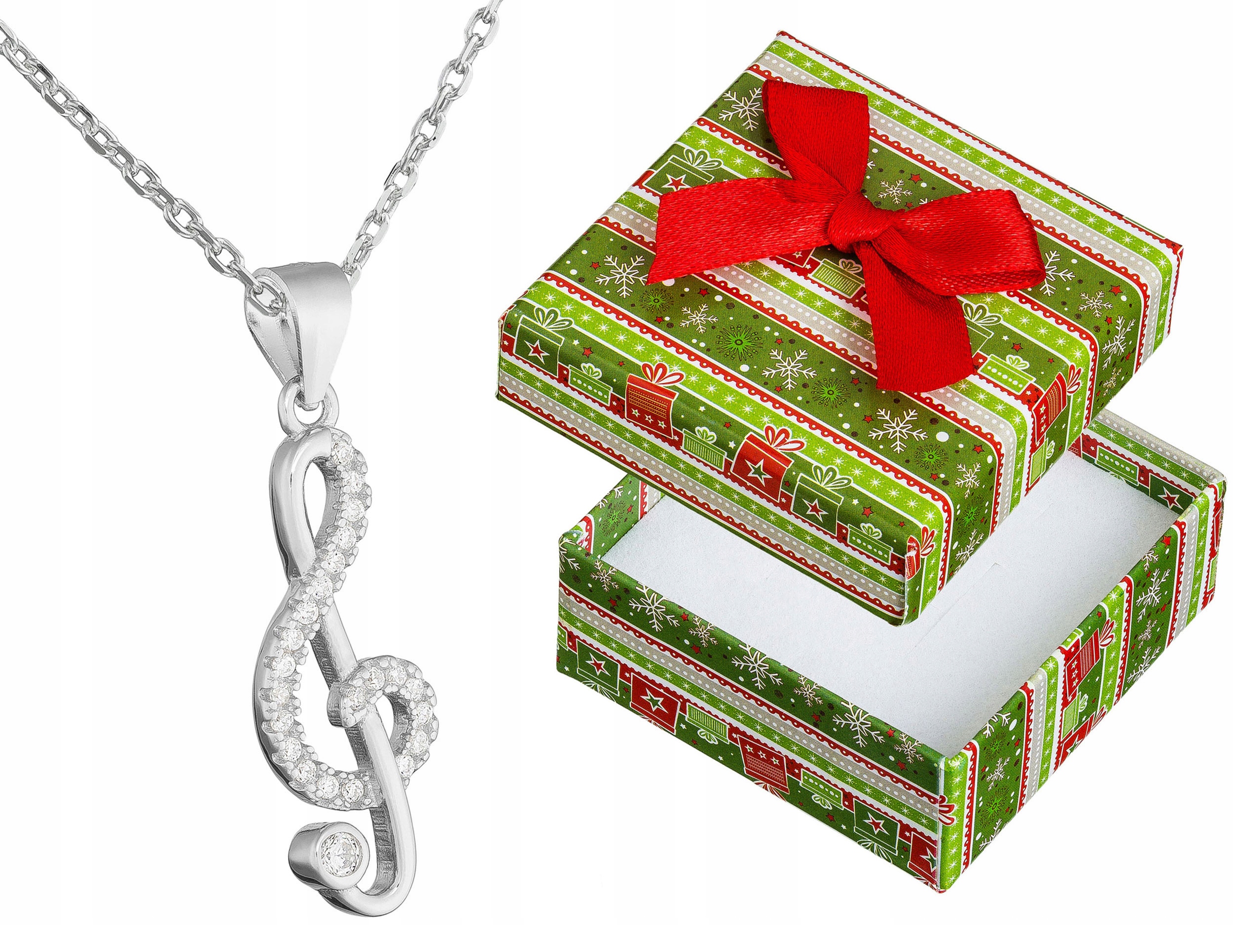 Dlouhý Stříbrný Dámský Náhrdelník Houslový Klíč se Zirkony Stříbro 70 cm