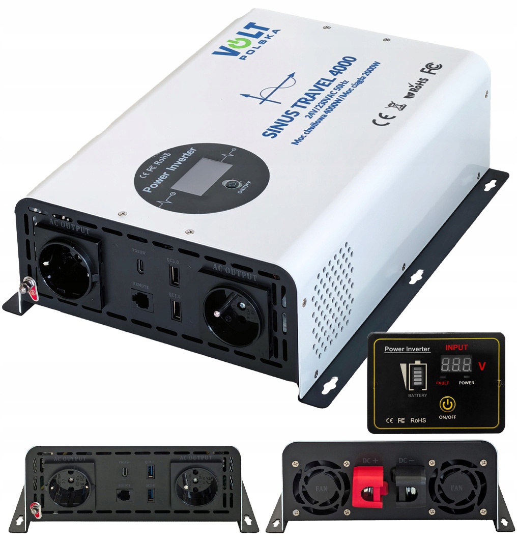 Przetwornica 24V 230V 2000W/4000W Volt Polska Sinus Silniki Pompy LCD Pilot
