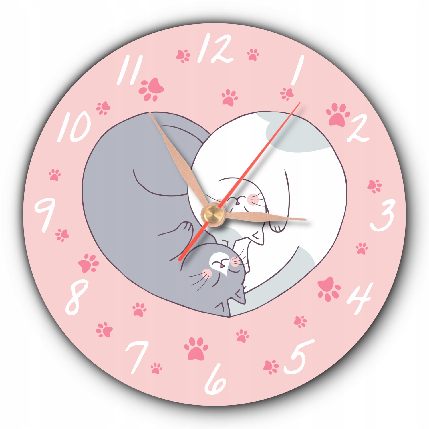 Zegar ścienny z kotem wtulone zakochane kotki koty