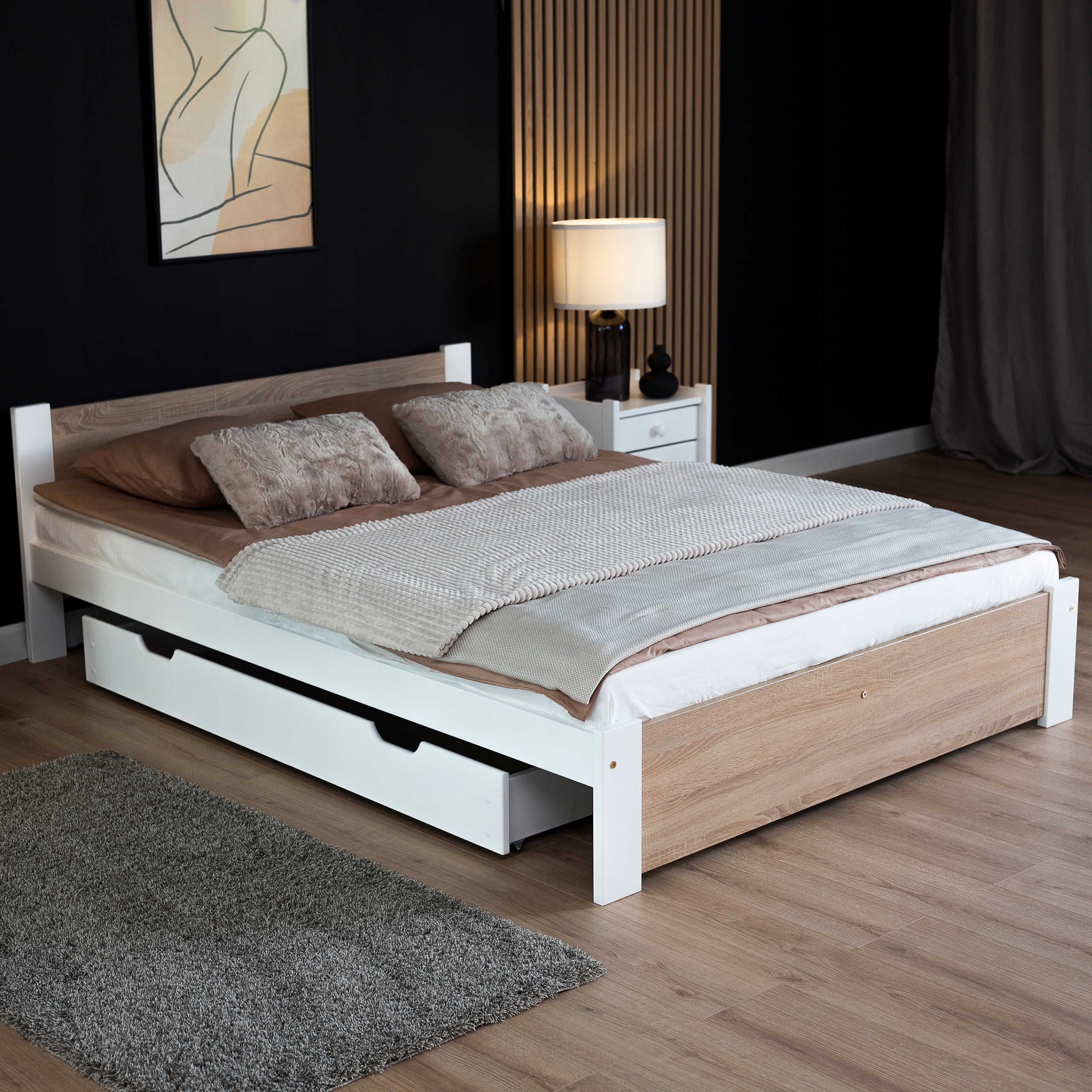 

Łóżko z materacem 120x200 białe dąb sonoma DMD3