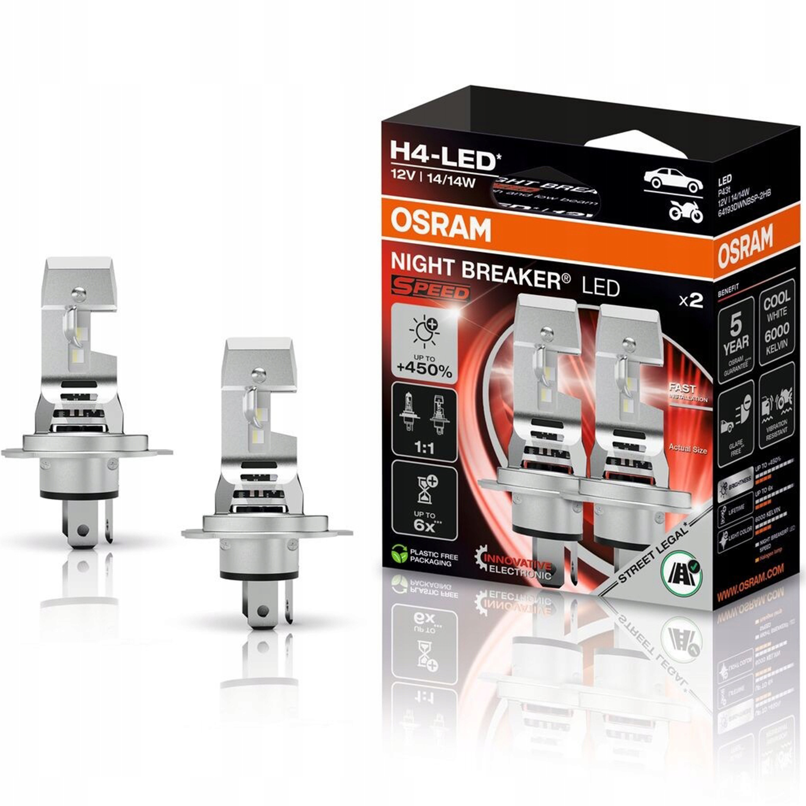 Osram Żarówki Ledowe Led Night Breaker Led Speed H4 450