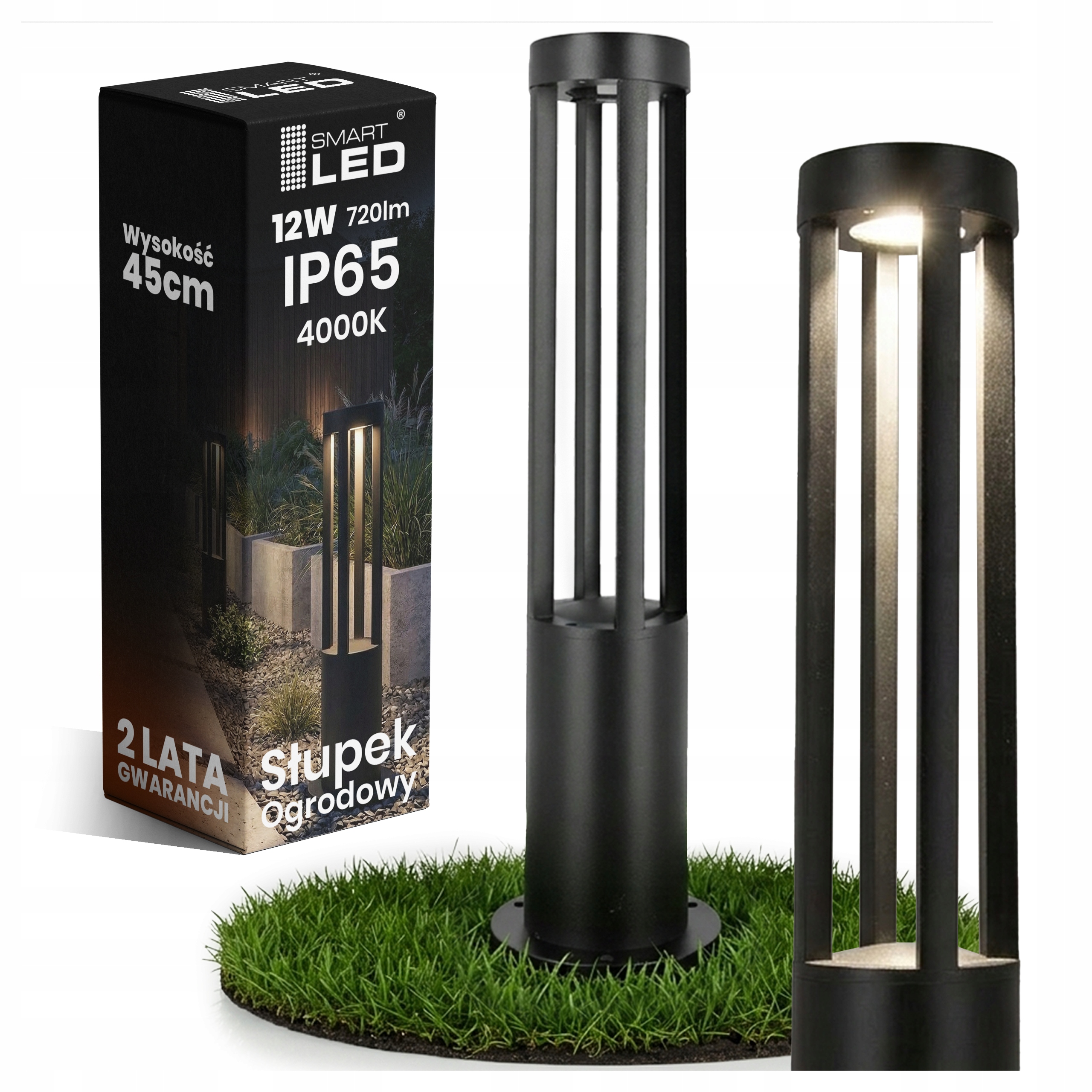 Led venkovní zahradní lampa stojící 60 cm IP65 sloupek 12 W černá 230 V